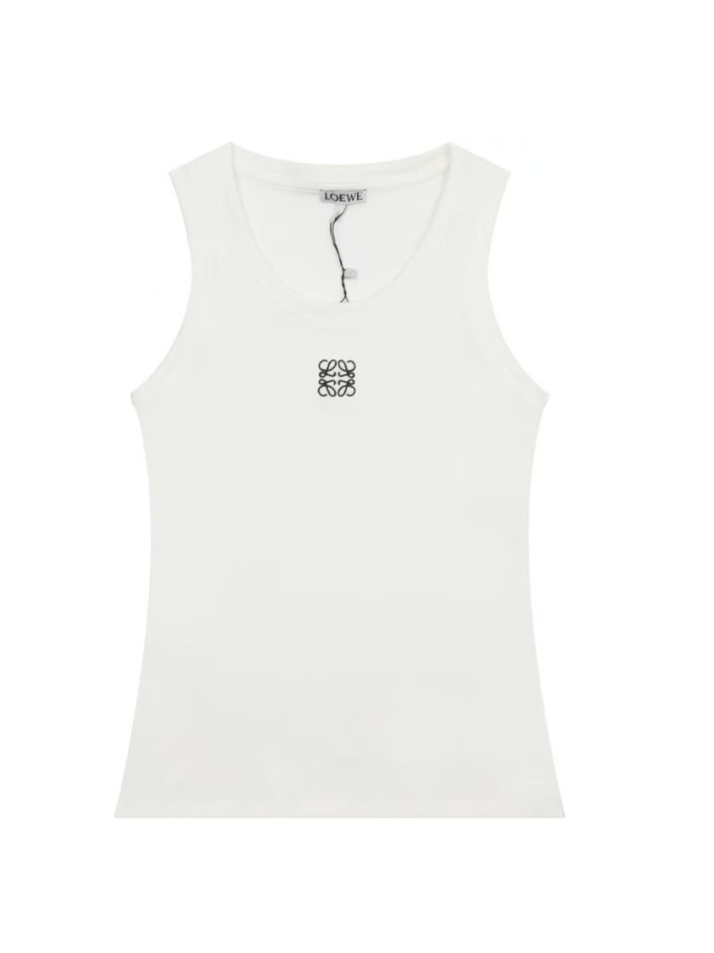 LOEWE White Ribbed Tank Top Classic Anagram Logo Embroidered Sleeveless